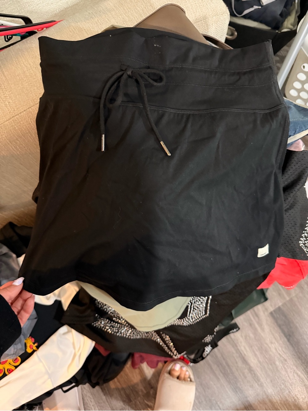 Black Drawstring Active Mini Skirt